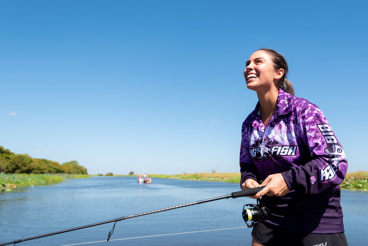 Angler fishing a Top End billabong in a Bigfish fishing shirt