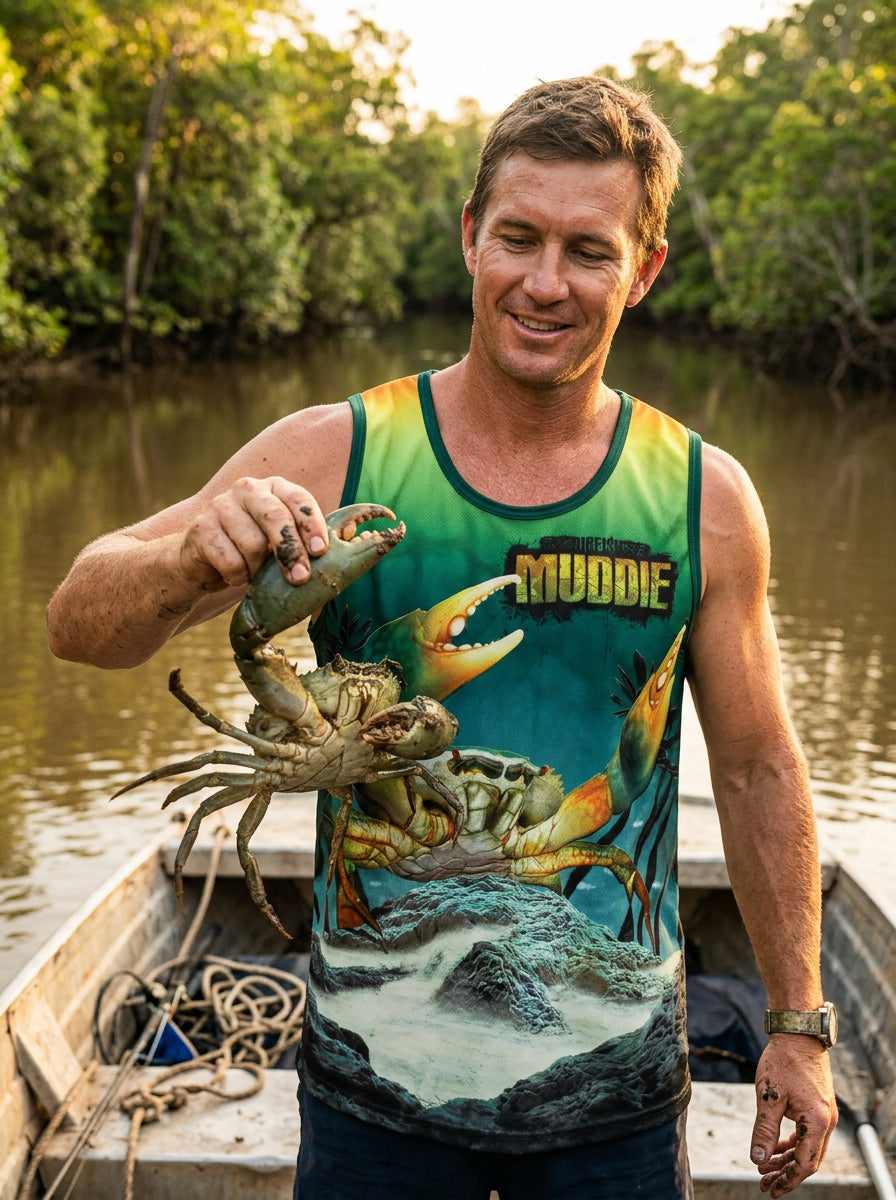 Muddie Singlet - Lifestyle, mangrove crab catch