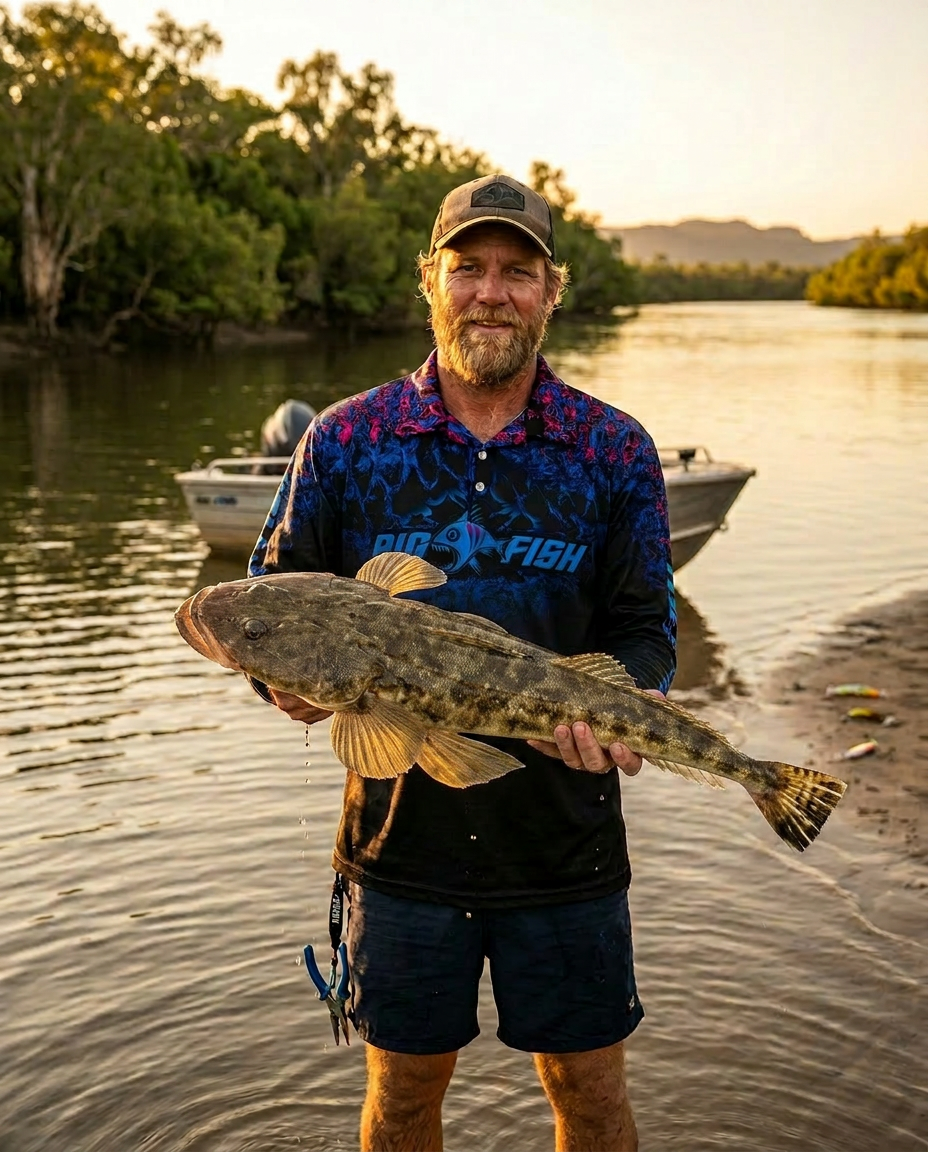 Wild Scales Black lifestyle - angler holding flathead